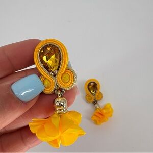 Yellow Soutache Long Earrings Handmade Earrings Resort Wear‎ Summer